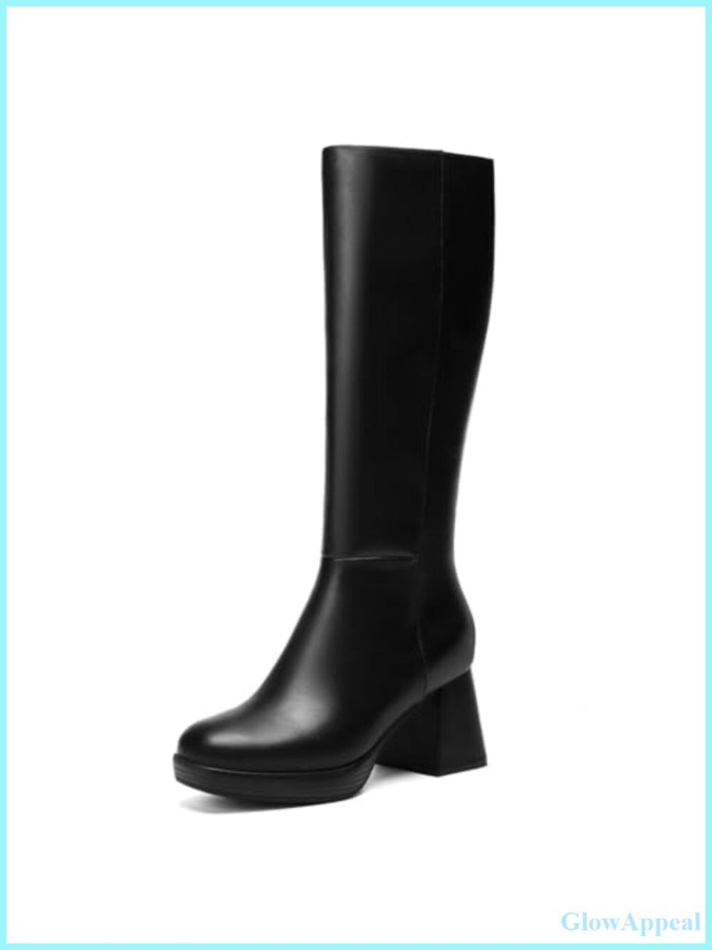 Wide Calf Knee High Platform Boots Faux Leather Square Toe Block Heel